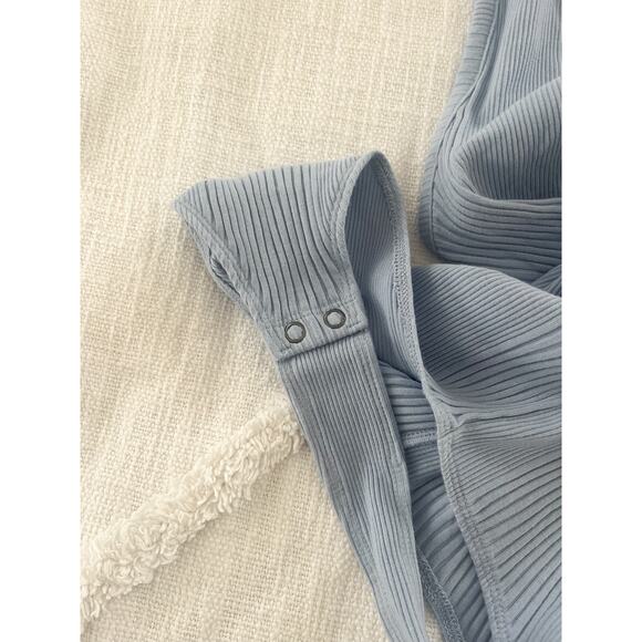 Aerie | NWT | High Neck Ribbed Ruched Bodysuit in Light Blue | Sz S - Picture 6 of 8